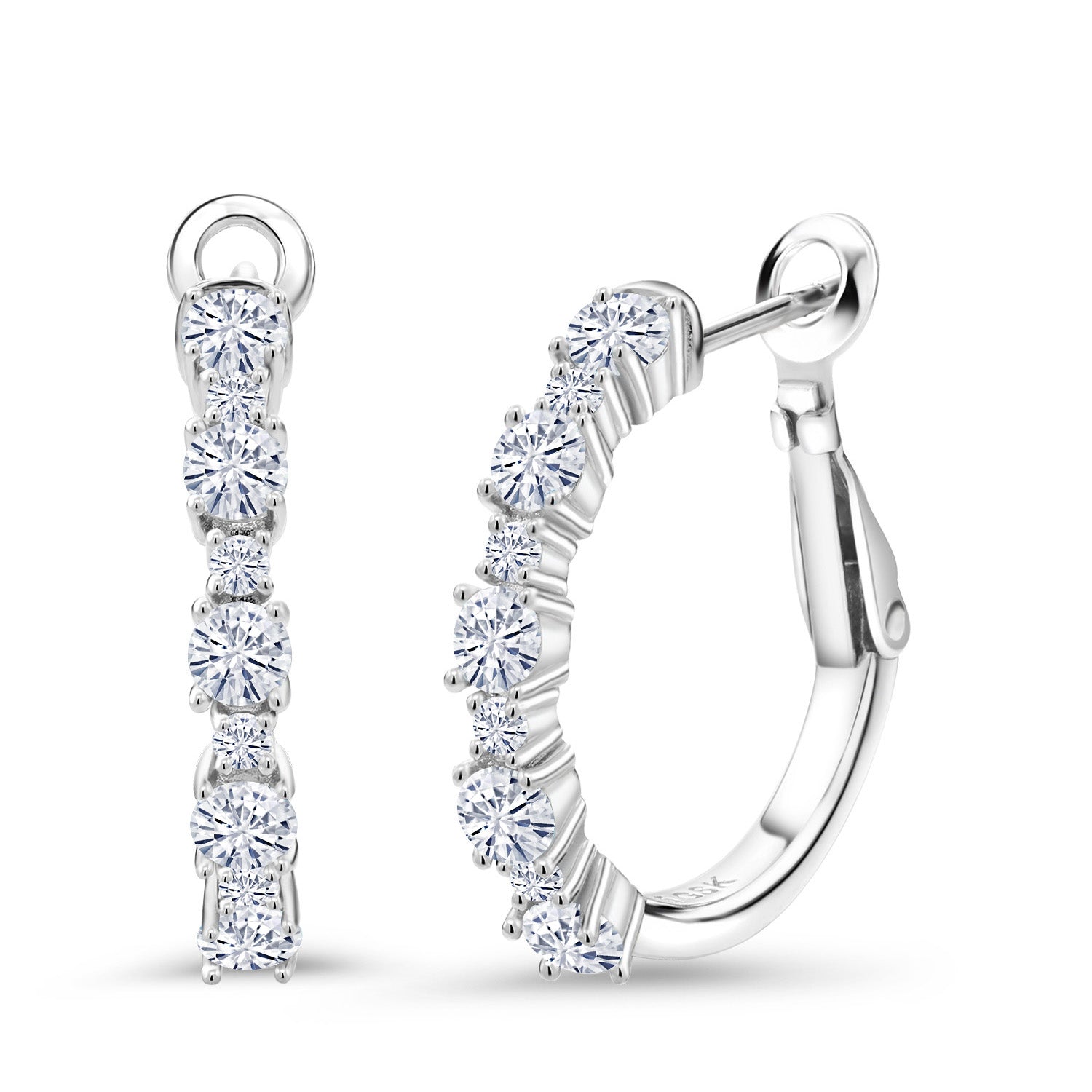 925 Sterling Silver White Moissanite Hoop Earrings For Women (1.30 Cttw, Round 3MM and 2MM, 3/7 Inch Diameter)