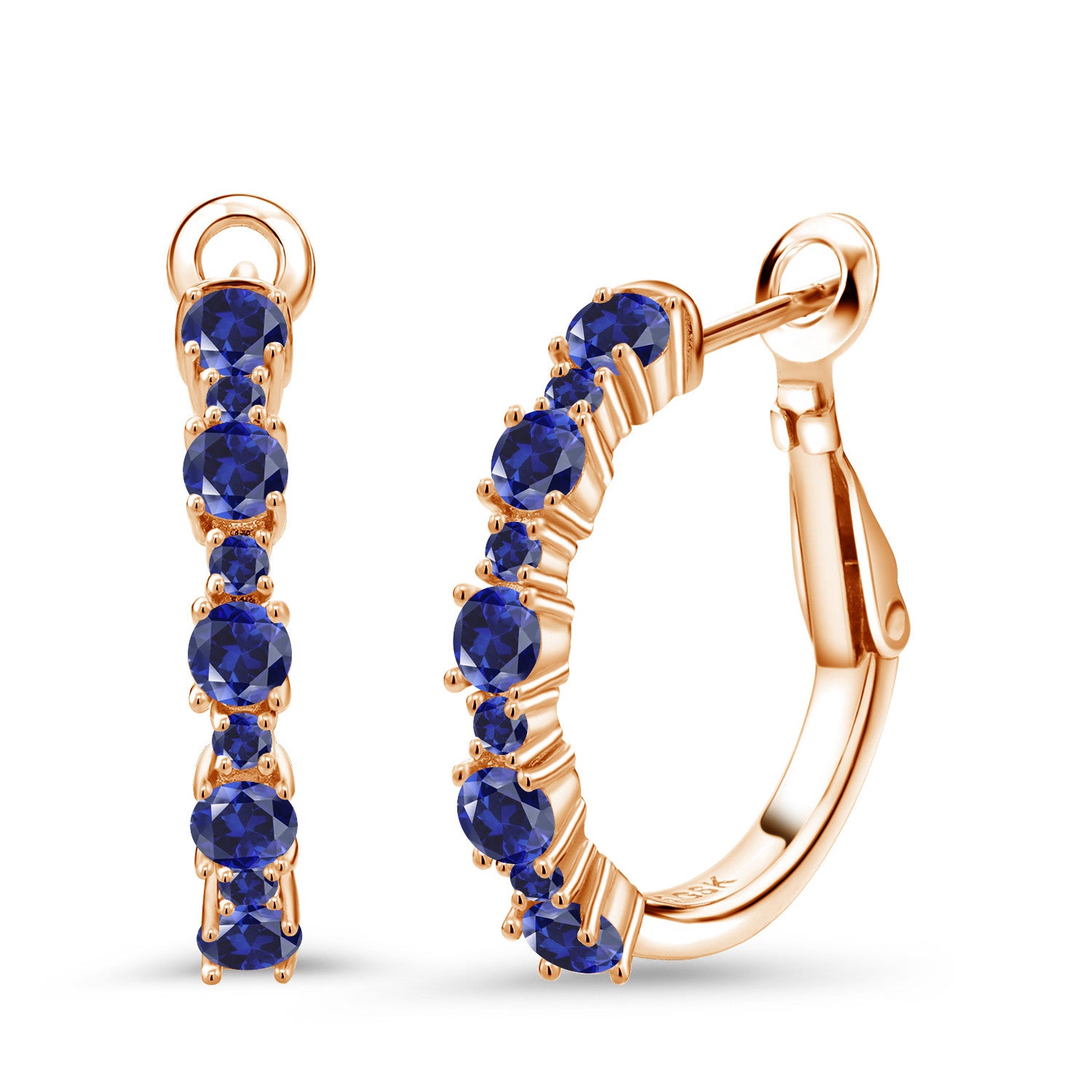 Blue Created Sapphire - September_925 Rose Gold Plated Silver_Earrings in 925 Rose Gold Plated Silver