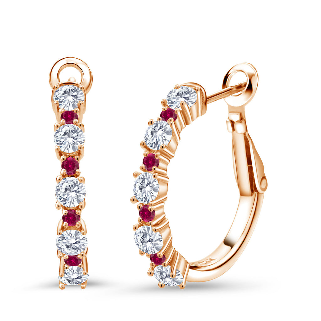 G - H and Red_925 Rose Gold Plated Silver_Gemstone Birthstone and Red Created ruby Hoop Earrings for Women | 925 Sterling Silver | Round 3MM and 1.8MM | 3/7 Inch Diameter | Fine Jewelry for Her Mom Wife