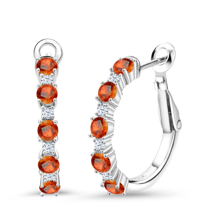 Orange Sapphire - September_925 Sterling Silver_925 Sterling Silver Women Hoop Earrings Orange Sapphire (1.85 Cttw, Round Cut, 3/7 Inch Diameter)