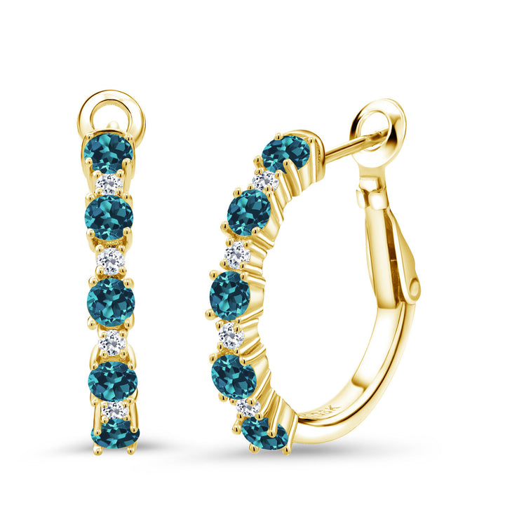 London Blue Topaz - November_925 Yellow Gold Plated Silver_Earrings in 925 Yellow Gold Plated Silver