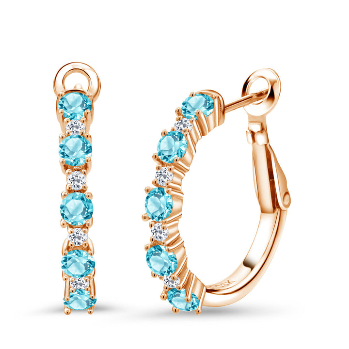 Swiss Blue Topaz - November_925 Rose Gold Plated Silver_Earrings in 925 Rose Gold Plated Silver