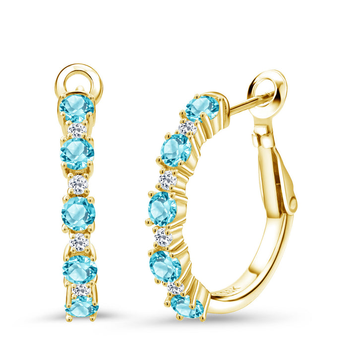 Swiss Blue Topaz_925 Yellow Gold Plated Silver_Earrings in 925 Yellow Gold Plated Silver