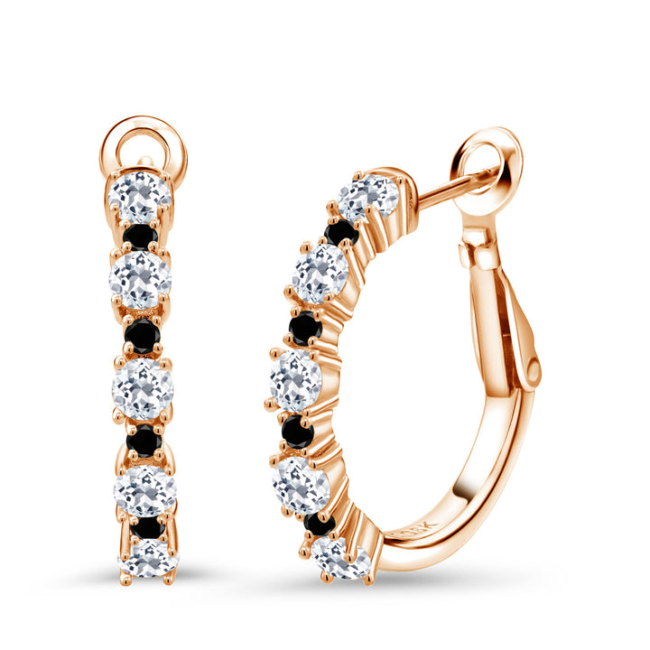 White Topaz - November_925 Rose Gold Plated Silver_18K Rose Gold Plated Silver Women Hoop Earrings White Topaz Black Diamond (1.66 Cttw, Round Cut, 3/7 Inch Diameter)