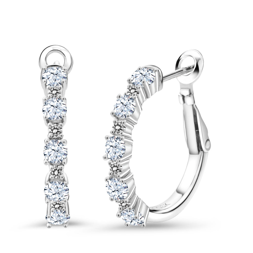 White Created Sapphire - September_925 Sterling Silver_925 Sterling Silver Women Hoop Earrings White Created Sapphire White Diamond (1.56 Cttw, Round Cut, 3/7 Inch Diameter)