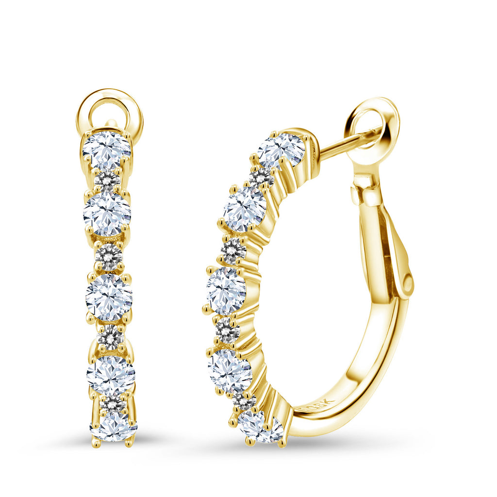 White Created Sapphire - September_925 Yellow Gold Plated Silver_18K Yellow Gold Plated Silver Women Hoop Earrings White Created Sapphire White Diamond (1.56 Cttw, Round Cut, 3/7 Inch Diameter)