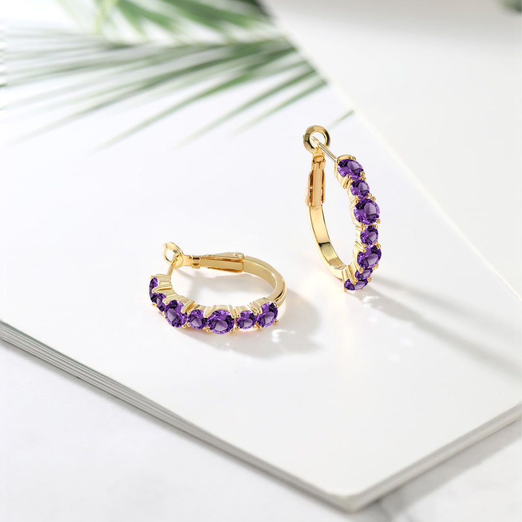Purple_Earrings in 925 Yellow Gold Plated Silver