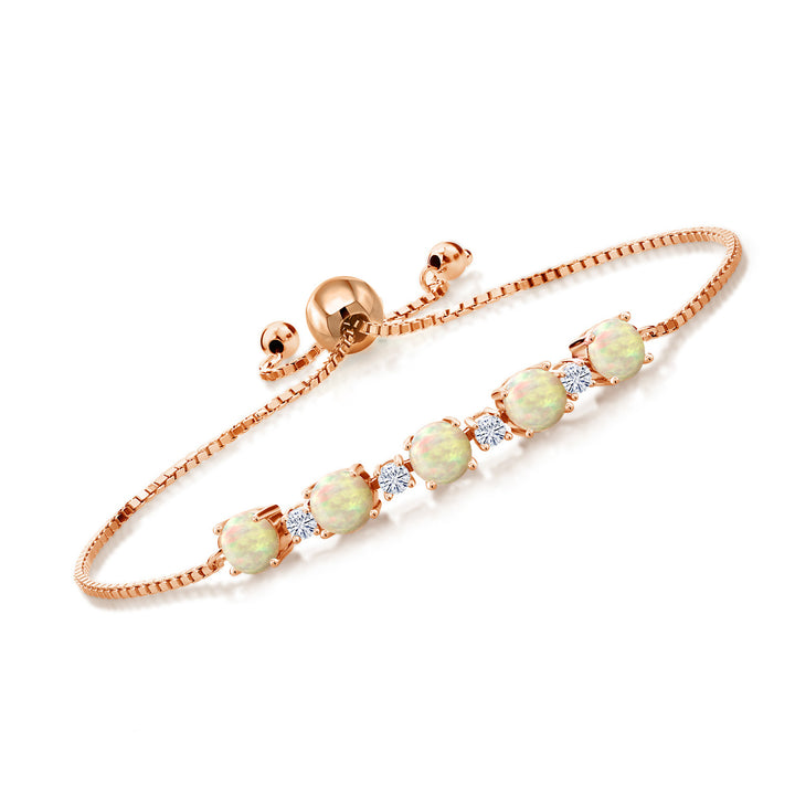 Gem Stone King 18K Rose Gold Plated Silver Gemstone Birthstone and White Moissanite Tennis Bracelet for Women | Round 5MM and 2.5MM | Adjustable Bolo Design | Easy-On Easy-Off | Fully Adjustable Up to 9 Inch