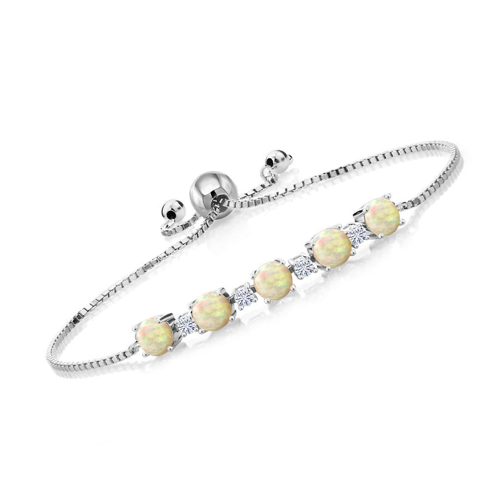 Gem Stone King 925 Sterling Silver Gemstone Birthstone and White Moissanite Tennis Bracelet for Women | Round 5MM and 2.5MM | Adjustable Bolo Design | Easy-On Easy-Off | Fully Adjustable Up to 9 Inch