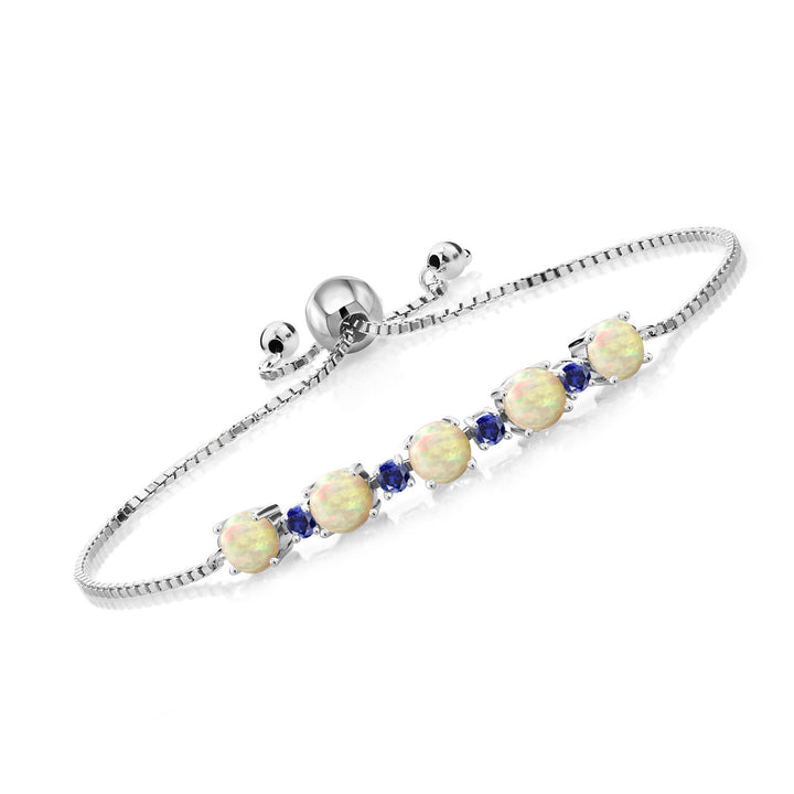 Gem Stone King 925 Sterling Silver Gemstone Birthstone and Blue Created Sapphire Tennis Bracelet for Women | Round 5MM and 2.5MM | Adjustable Bolo Design | Easy-On Easy-Off | Fully Adjustable Up to 9 Inch