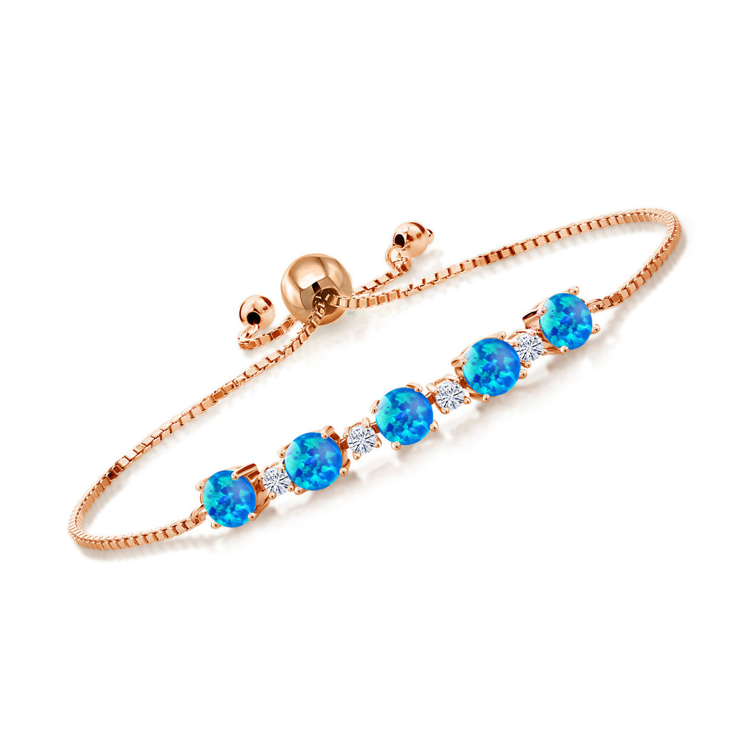 Gem Stone King 18K Rose Gold Plated Silver Gemstone Birthstone and White Moissanite Tennis Bracelet for Women | Round 5MM and 2.5MM | Adjustable Bolo Design | Easy-On Easy-Off | Fully Adjustable Up to 9 Inch