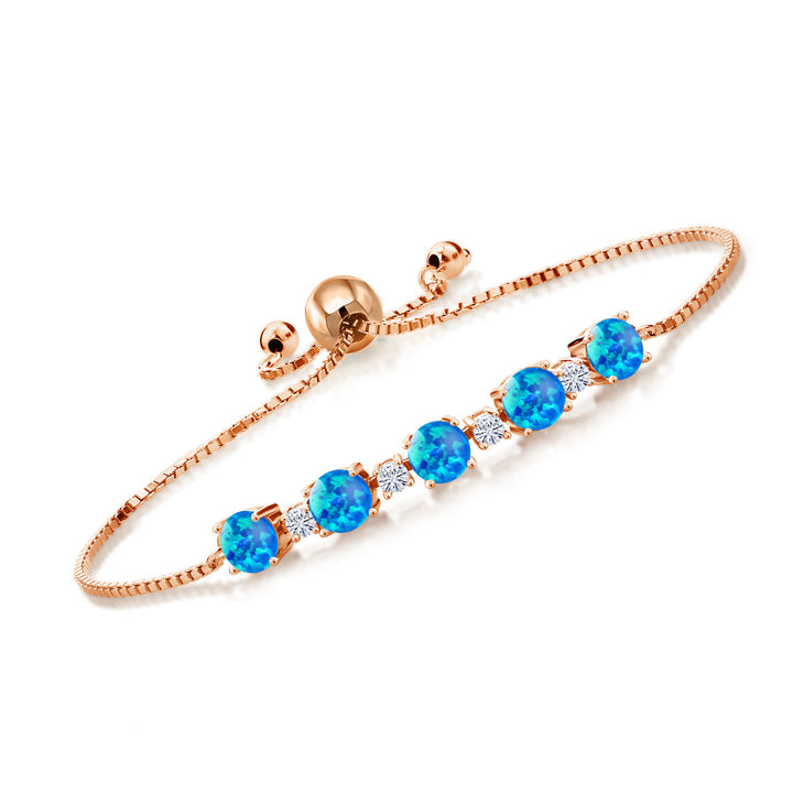 Gem Stone King 18K Rose Gold Plated Silver Gemstone Birthstone and White Moissanite Tennis Bracelet for Women | Round 5MM and 2.5MM | Adjustable Bolo Design | Easy-On Easy-Off | Fully Adjustable Up to 9 Inch