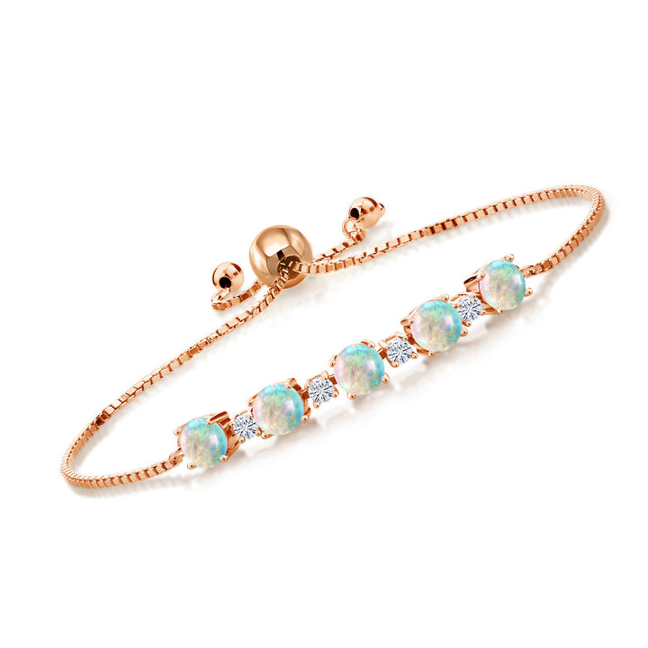Gem Stone King 18K Rose Gold Plated Silver Gemstone Birthstone and White Moissanite Tennis Bracelet for Women | Round 5MM and 2.5MM | Adjustable Bolo Design | Easy-On Easy-Off | Fully Adjustable Up to 9 Inch