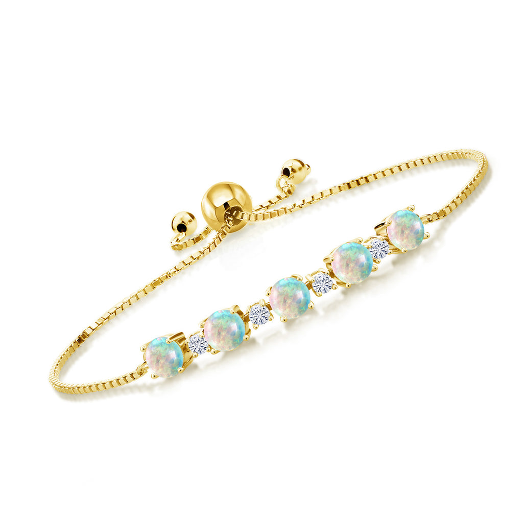 White Simulated Opal-Cabochon - October_Bracelet in 925 Yellow Gold Plated Silver