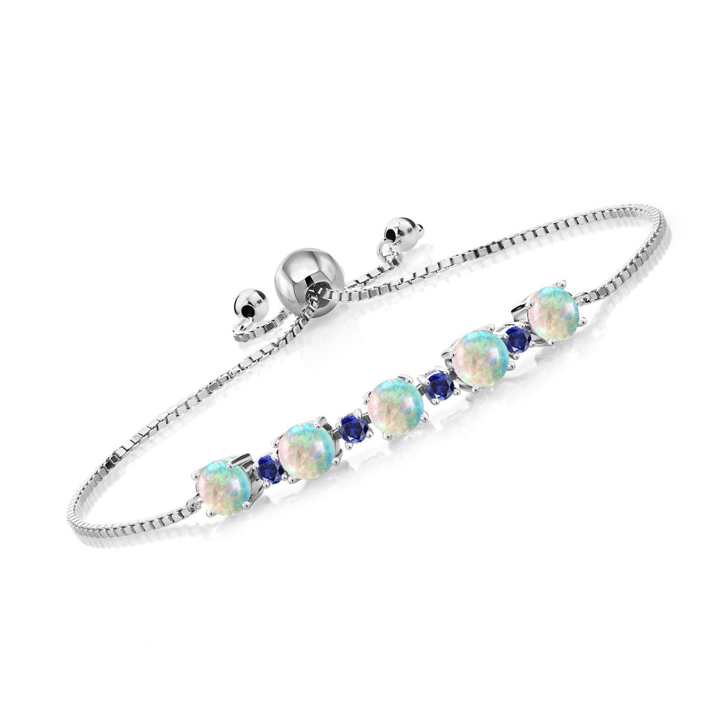 White Simulated Opal-Cabochon - October_Bracelet in 925 Sterling Silver
