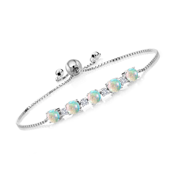 Gem Stone King 925 Sterling Silver Gemstone Birthstone and Lab Grown Diamond Tennis Bracelet for Women | Round 5MM and 2.5MM | Adjustable Bolo Design | Easy-On Easy-Off | Fully Adjustable Up to 9 Inch