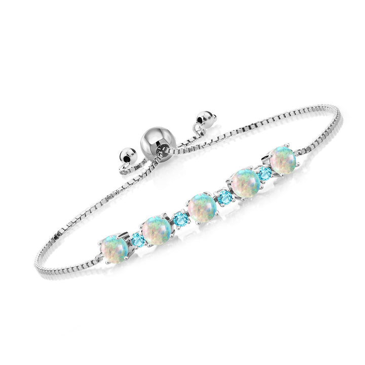 White Simulated Opal-Cabochon - October_Bracelet in 925 Sterling Silver