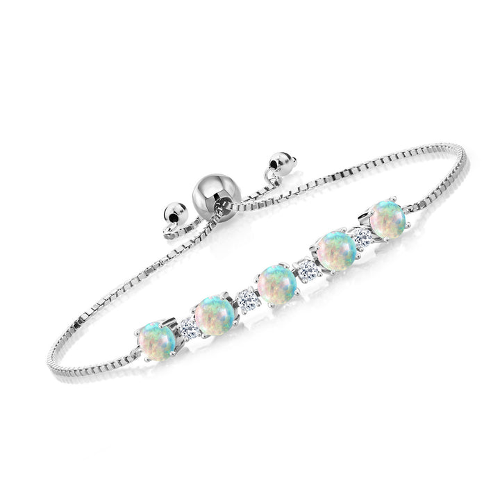 White Simulated Opal-Cabochon - October_Bracelet in 925 Sterling Silver