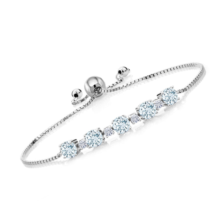 Gem Stone King 925 Sterling Silver Gemstone Birthstone and White Moissanite Tennis Bracelet for Women | Round 5MM and 2.5MM | Adjustable Bolo Design | Easy-On Easy-Off | Fully Adjustable Up to 9 Inch