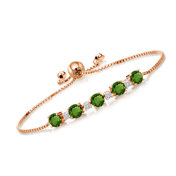 18K Rose Gold Plated Silver Gemstone Birthstone and White Moissanite Tennis Bracelet for Women | Round 5MM and 2.5MM | Adjustable Bolo Design | Easy-On Easy-Off | Fully Adjustable Up to 9 Inch