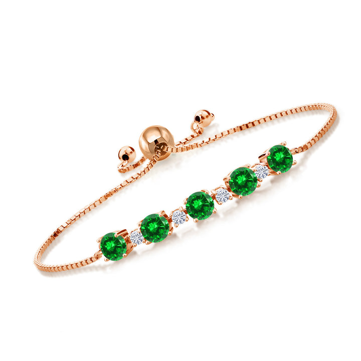 18K Rose Gold Plated Silver Gemstone Birthstone and White Moissanite Tennis Bracelet for Women | Round 5MM and 2.5MM | Adjustable Bolo Design | Easy-On Easy-Off | Fully Adjustable Up to 9 Inch