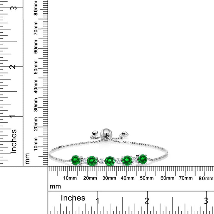 925 Sterling Silver Green Created Emerald and White Lab Grown Diamond Tennis Bracelet For Women (4.46 Cttw, Fully Adjustable Up to 9 Inch)