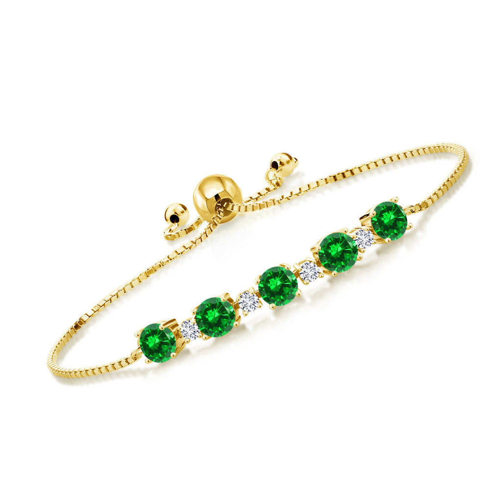 Gem Stone King Gemstone Birthstone and Lab Grown Diamond Tennis Bracelet for Women in 18K Yellow Gold Plated Silver | Round 5MM and 2.5MM | Adjustable Bolo Design | Easy-On Easy-Off | Fully Adjustable Up to 9 Inch
