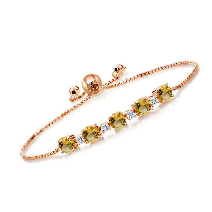 18K Rose Gold Plated Silver Gemstone Birthstone and White Moissanite Tennis Bracelet for Women | Round 5MM and 2.5MM | Adjustable Bolo Design | Easy-On Easy-Off | Fully Adjustable Up to 9 Inch