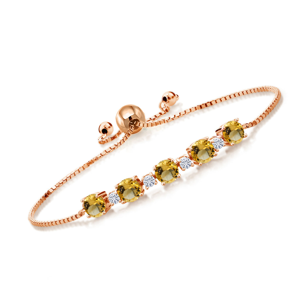 Gem Stone King 18K Rose Gold Plated Silver Gemstone Birthstone and White Moissanite Tennis Bracelet for Women | Round 5MM and 2.5MM | Adjustable Bolo Design | Easy-On Easy-Off | Fully Adjustable Up to 9 Inch
