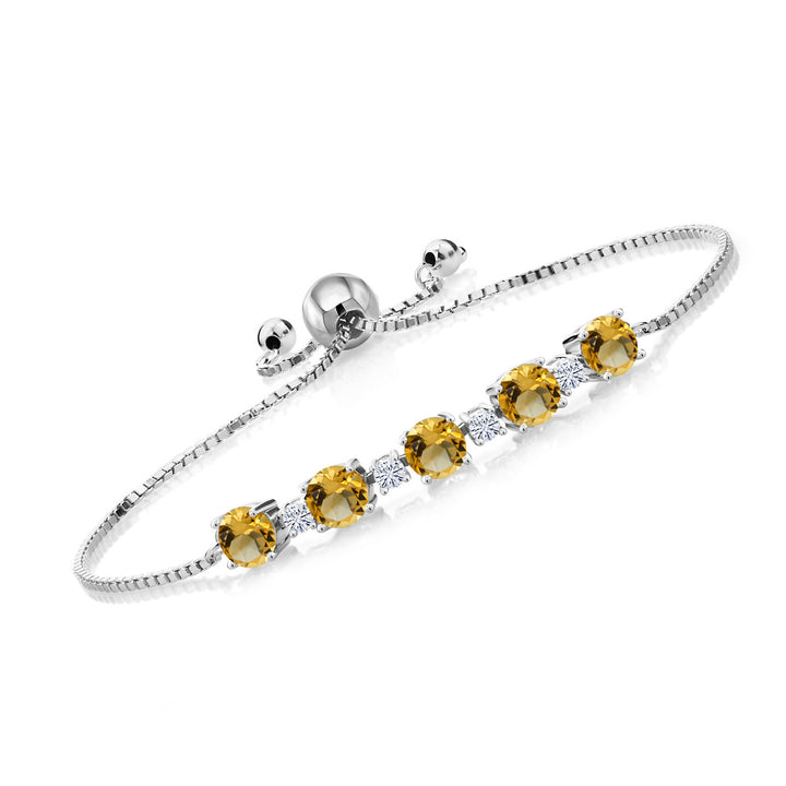 Gem Stone King 925 Sterling Silver Gemstone Birthstone and White Moissanite Tennis Bracelet for Women | Round 5MM and 2.5MM | Adjustable Bolo Design | Easy-On Easy-Off | Fully Adjustable Up to 9 Inch