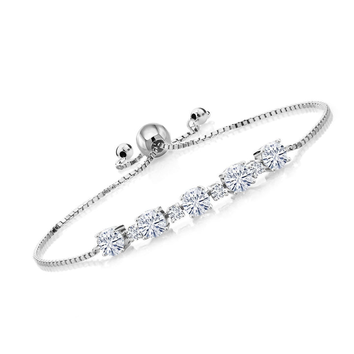 Gem Stone King 925 Sterling Silver Gemstone Birthstone and Lab Grown Diamond Tennis Bracelet for Women | Round 5MM and 2.5MM | Adjustable Bolo Design | Easy-On Easy-Off | Fully Adjustable Up to 9 Inch