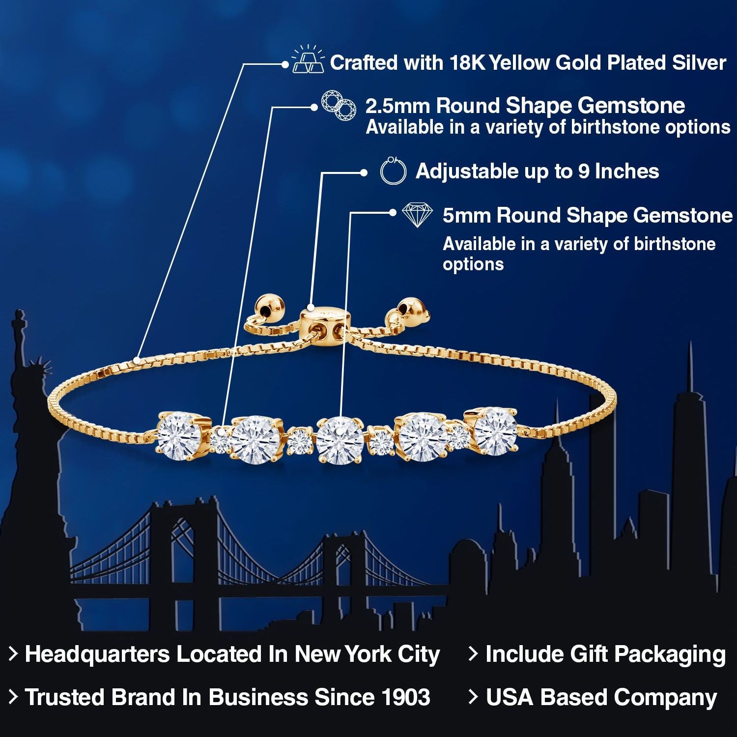 Moissanite - April_Bracelet in 925 Yellow Gold Plated Silver