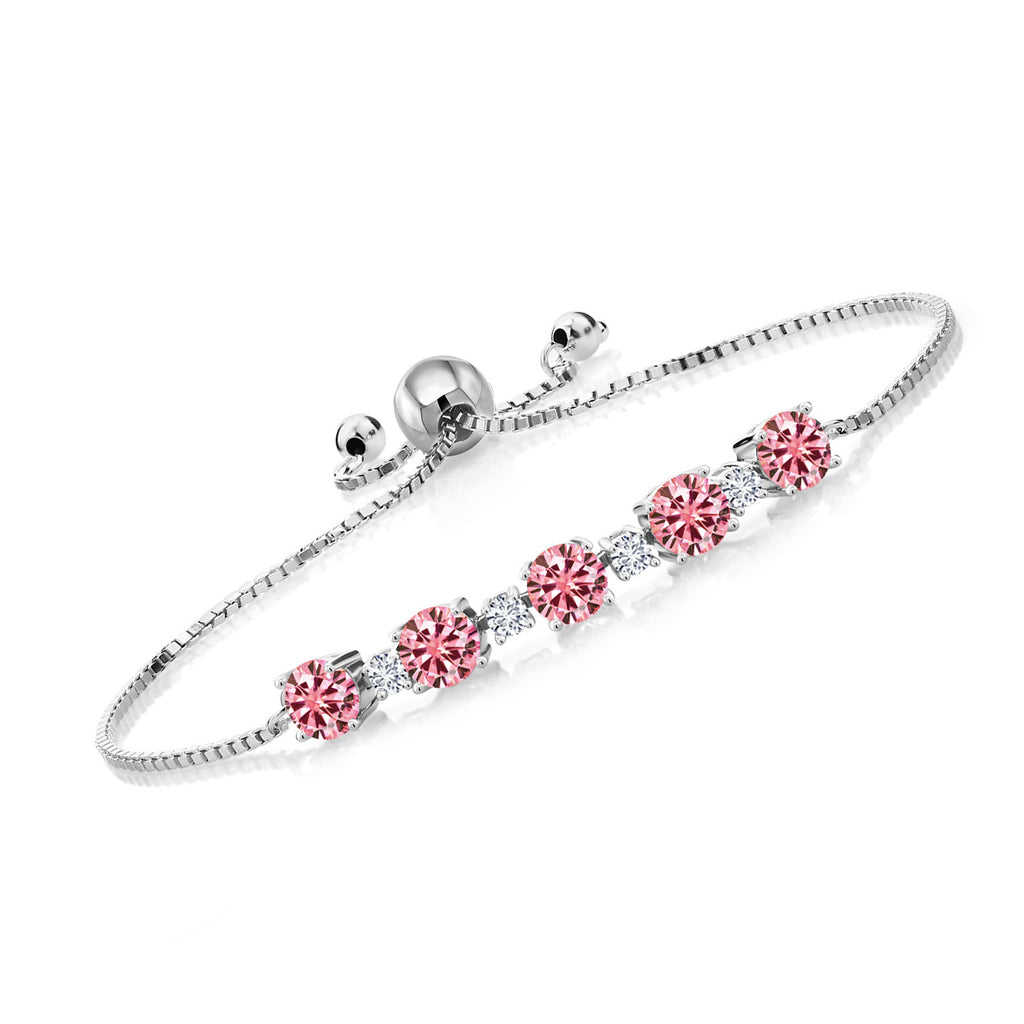 Gem Stone King 925 Sterling Silver Gemstone Birthstone and Lab Grown Diamond Tennis Bracelet for Women | Round 5MM and 2.5MM | Adjustable Bolo Design | Easy-On Easy-Off | Fully Adjustable Up to 9 Inch