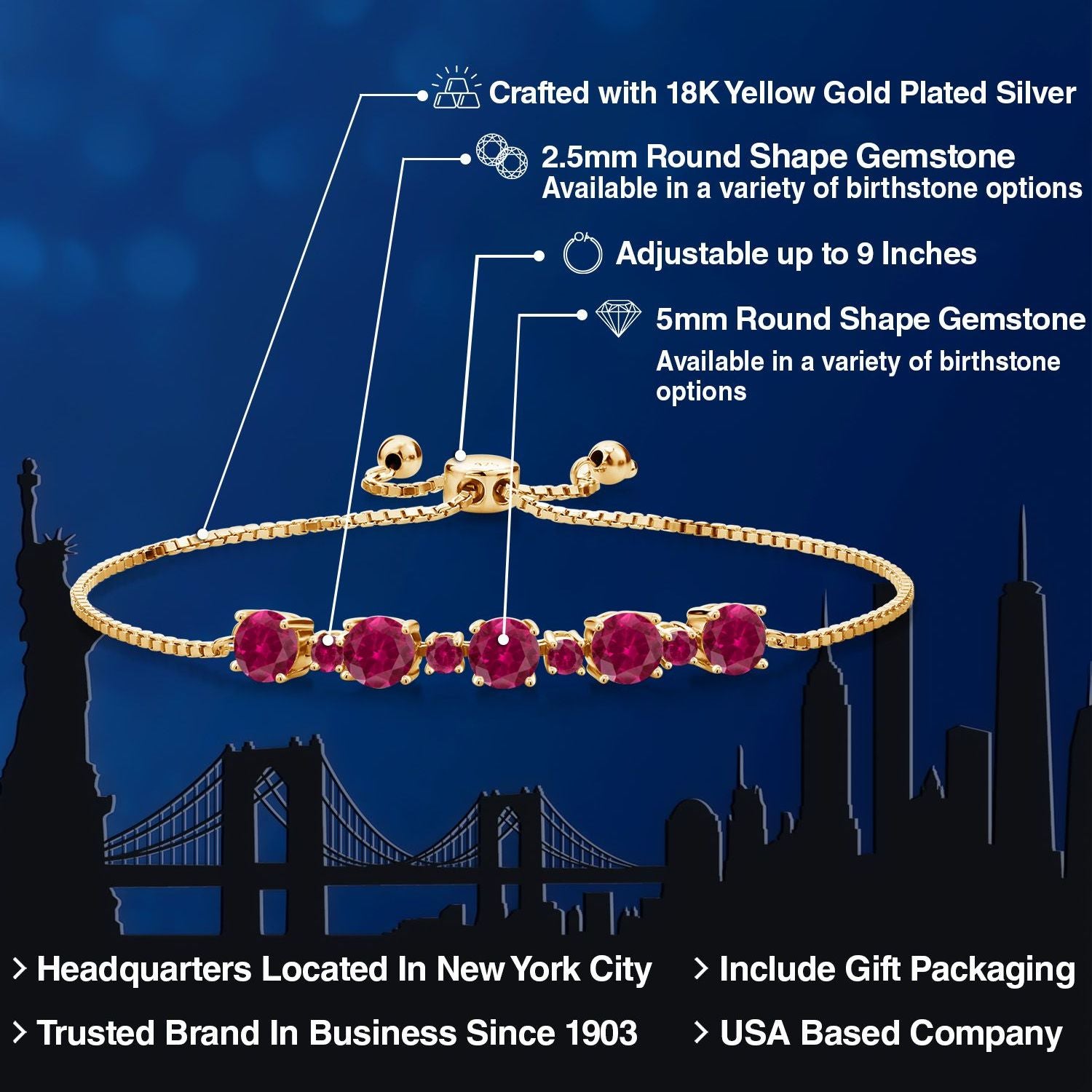 Created Ruby - July_Bracelet in 925 Yellow Gold Plated Silver
