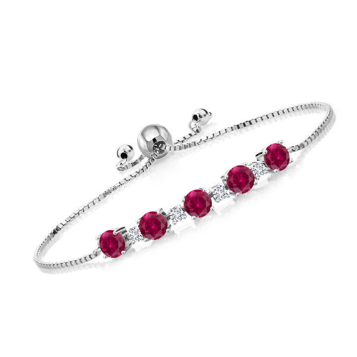 Gem Stone King 925 Sterling Silver Gemstone Birthstone and Lab Grown Diamond Tennis Bracelet for Women | Round 5MM and 2.5MM | Adjustable Bolo Design | Easy-On Easy-Off | Fully Adjustable Up to 9 Inch