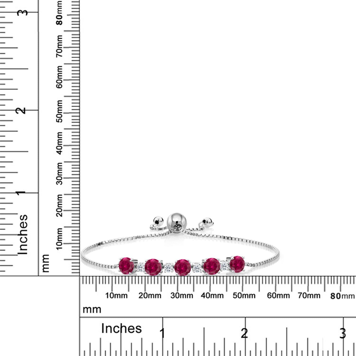 5.34 Cttw Red Created Ruby and White Topaz Tennis Bracelet For Women Set In 925 Sterling Silver | Round 5MM and 2.5MM | Fully Adjustable Up to 9 Inch