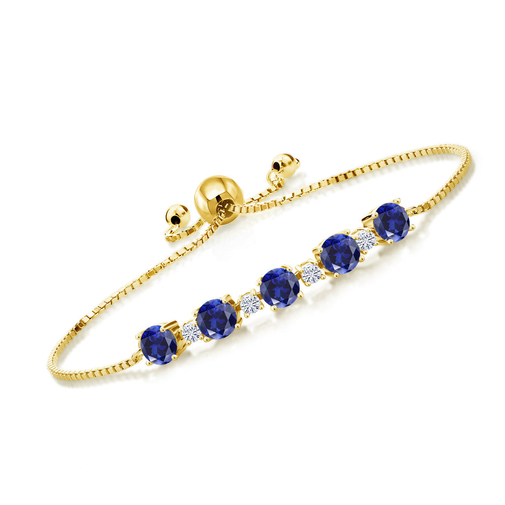 Blue Created Sapphire - September_Bracelet in 925 Yellow Gold Plated Silver