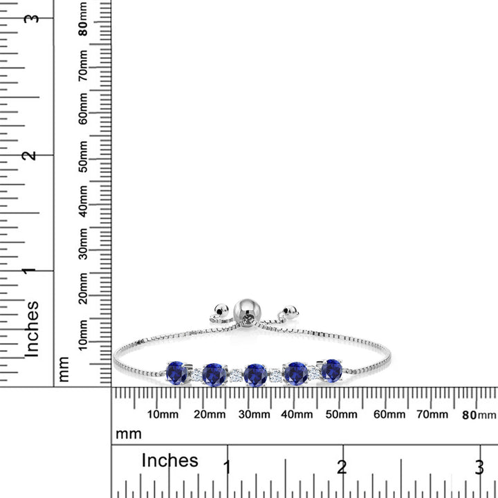 925 Sterling Silver Round Blue Created Sapphire Tennis Bracelet For Women (3.20 Cttw, Fully Adjustable Up to 9 Inch)