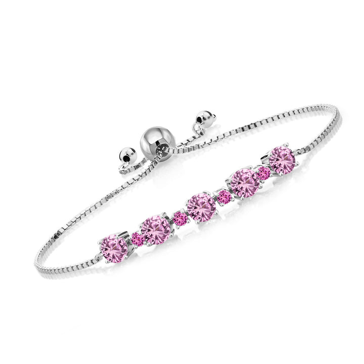 Pink Created Sapphire - September_Bracelet in 925 Sterling Silver
