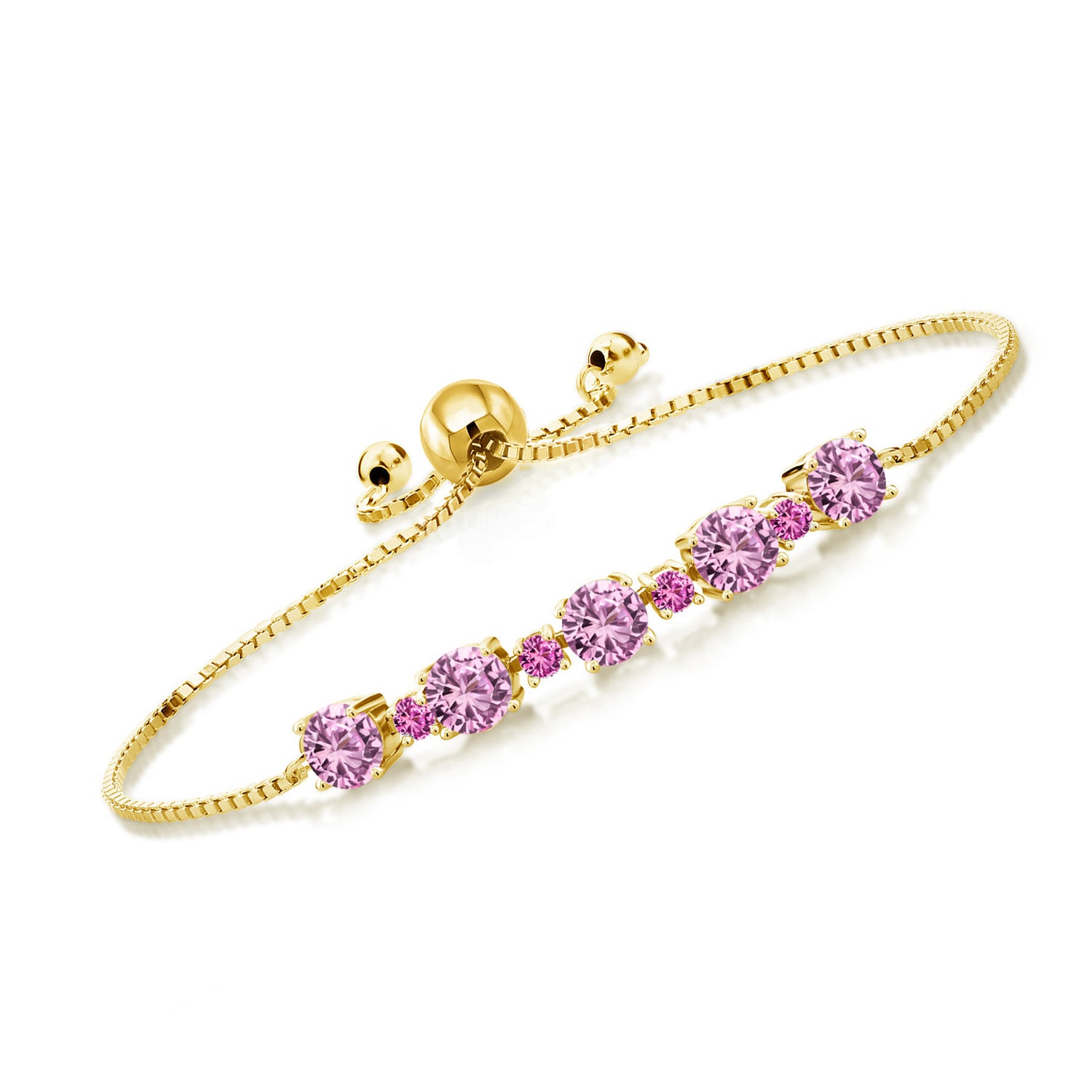 Pink Created Sapphire - September_Bracelet in 925 Yellow Gold Plated Silver