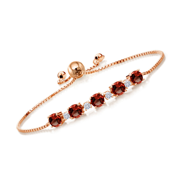 18K Rose Gold Plated Silver Gemstone Birthstone and White Moissanite Tennis Bracelet for Women | Round 5MM and 2.5MM | Adjustable Bolo Design | Easy-On Easy-Off | Fully Adjustable Up to 9 Inch