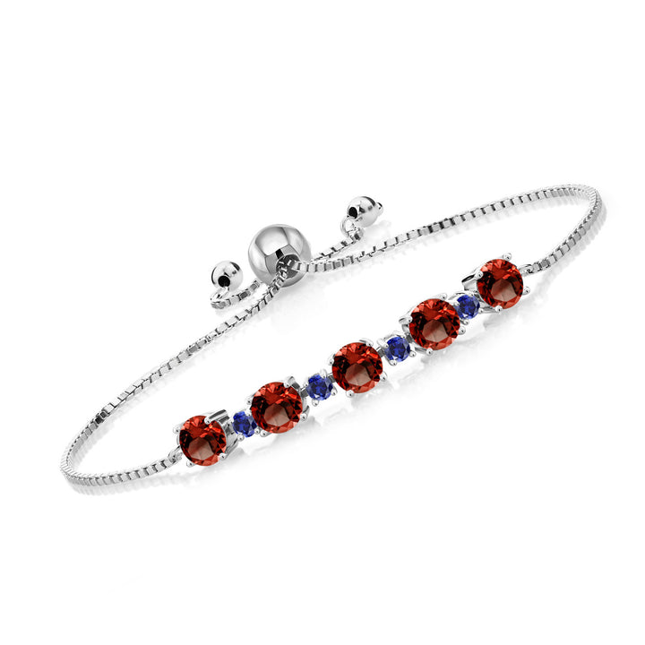 Gem Stone King 925 Sterling Silver Gemstone Birthstone and Blue Created Sapphire Tennis Bracelet for Women | Round 5MM and 2.5MM | Adjustable Bolo Design | Easy-On Easy-Off | Fully Adjustable Up to 9 Inch