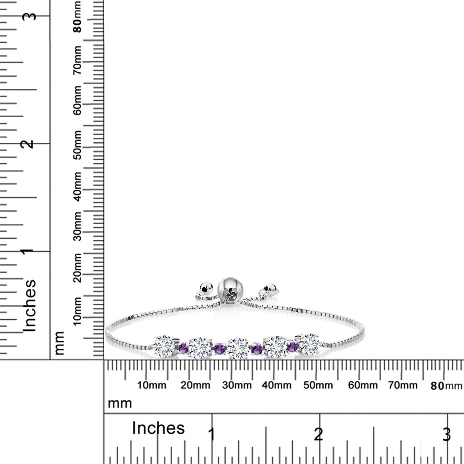 925 Sterling Silver Lab Grown Diamond and Purple Amethyst Bracelet For Women | 2.74 Cttw | Gemstone April Birthstone | Round 5MM