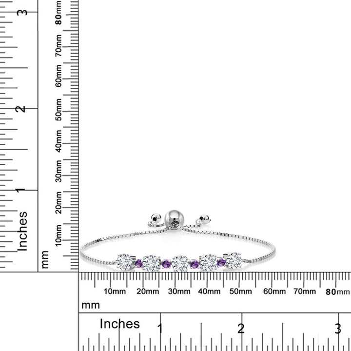 925 Sterling Silver Lab Grown Diamond and Purple Amethyst Bracelet For Women | 2.74 Cttw | Gemstone April Birthstone | Round 5MM