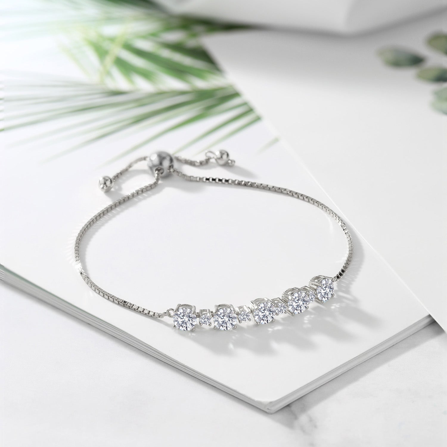 925 Sterling Silver Lab Grown Diamond Bracelet For Women | 2.76 Cttw | Gemstone April Birthstone | Round 5MM