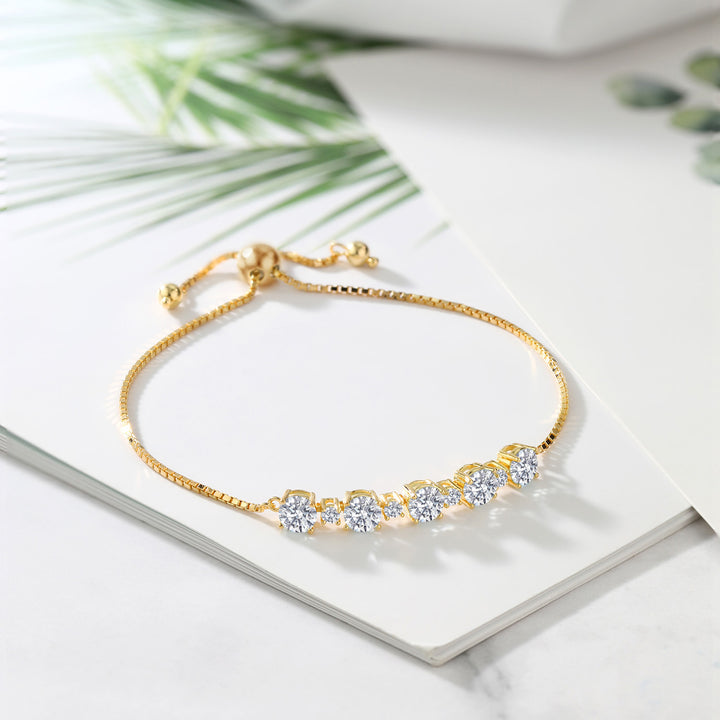 18K Yellow Gold Plated Silver Lab Grown Diamond Bracelet For Women | 2.76 Cttw | Gemstone April Birthstone | Round 5MM