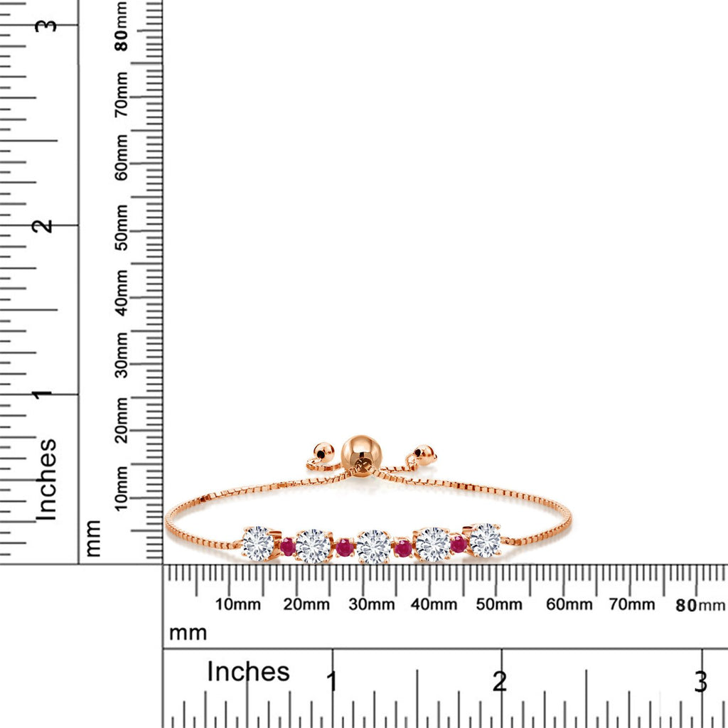 Gemstone Birthstone and Ruby Tennis Bracelet for Women in 18K Rose Gold Plated Silver | Round 5MM and 2.5MM | Adjustable Bolo Design | Easy-On Easy-Off | Fully Adjustable Up to 9 Inch
