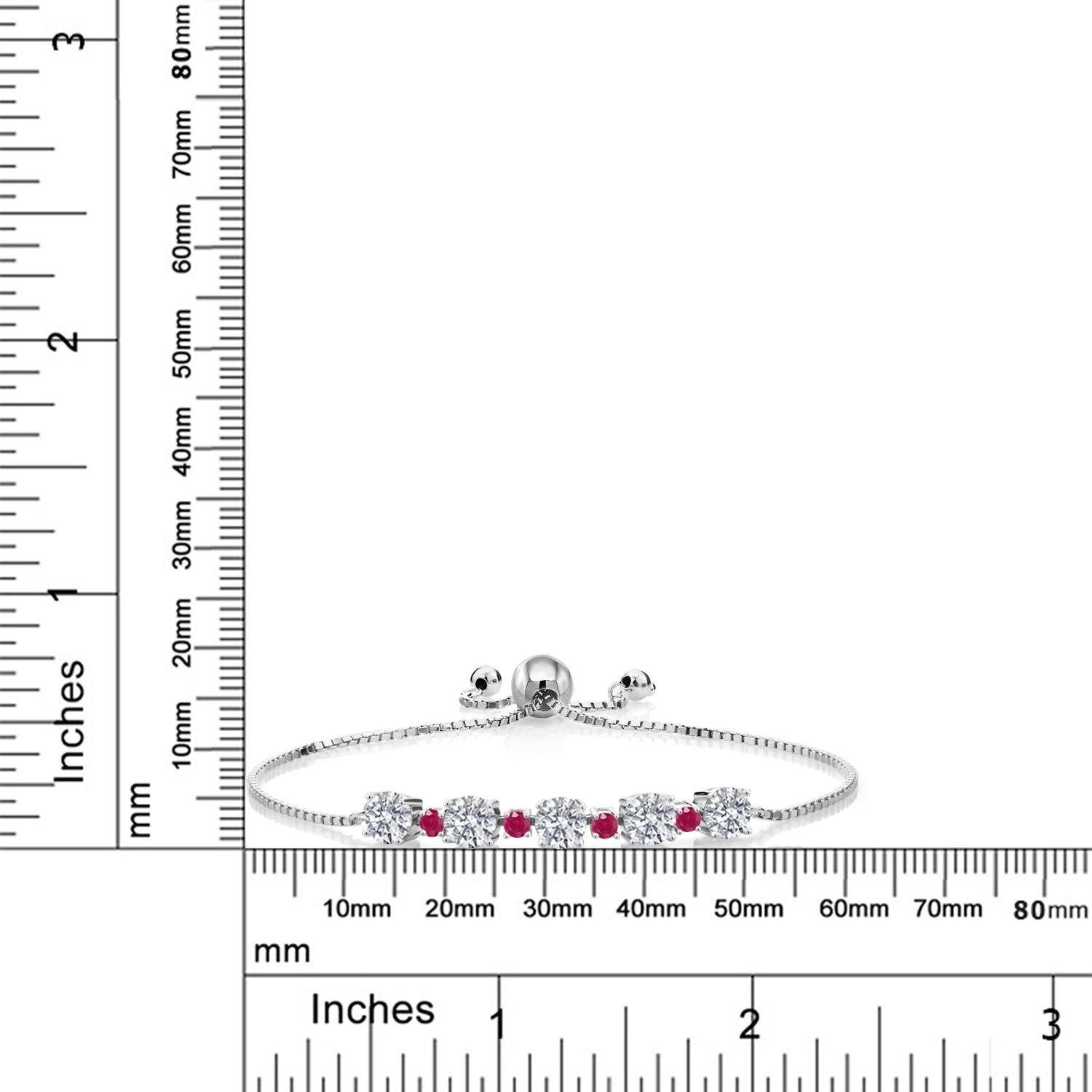 925 Sterling Silver Lab Grown Diamond and Red Ruby Bracelet For Women | 2.74 Cttw | Gemstone April Birthstone | Round 5MM