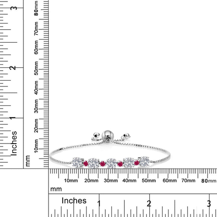 925 Sterling Silver Lab Grown Diamond and Red Ruby Bracelet For Women | 2.74 Cttw | Gemstone April Birthstone | Round 5MM