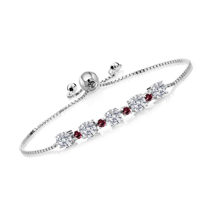 925 Sterling Silver Gemstone Birthstone and Rhodolite Garnet Tennis Bracelet for Women | Round 5MM and 2.5MM | Adjustable Bolo Design | Easy-On Easy-Off | Fully Adjustable Up to 9 Inch